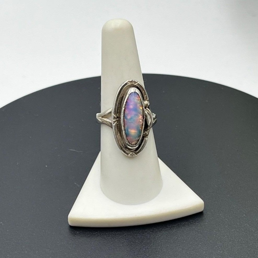 GFIS Vintage MEXICO Simulated OPAL RING Southwestern Sterling Silver Size 8.75